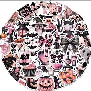 2/$10  25 Piece Pink And Black Kawaii Goth Halloween Themed Sticker Set
